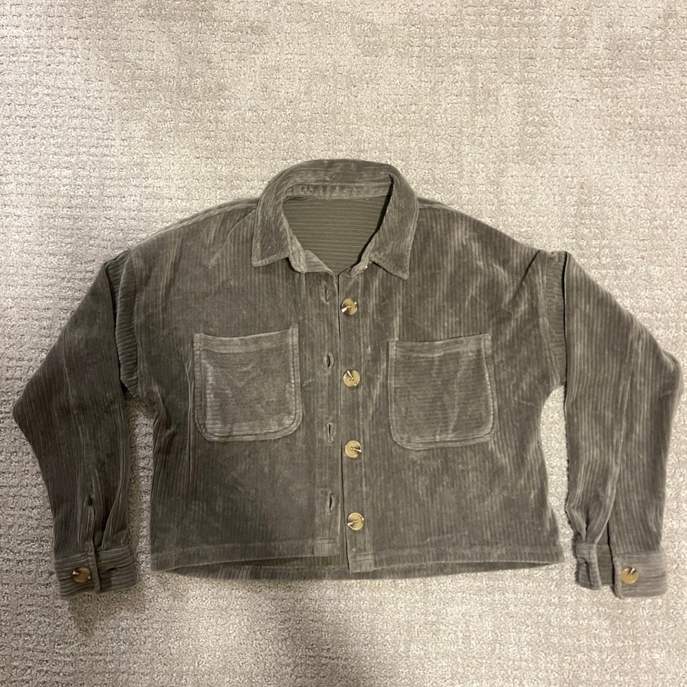 Corduroy Cropped Button Up Sweater